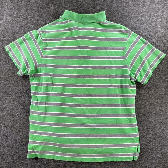 Vintage Preppy Classic Y2K Mens Green Gray White Triple Stripe Polo Shirt Size L - Picture 5 of 5